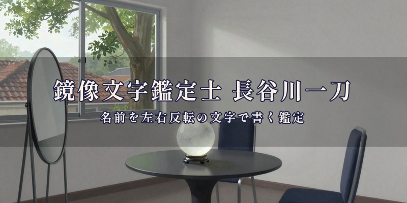 鏡像文字鑑定士 長谷川一刀|岡山市中区藤崎で、左右が反転した鏡像文字を使って鑑定する鑑定室