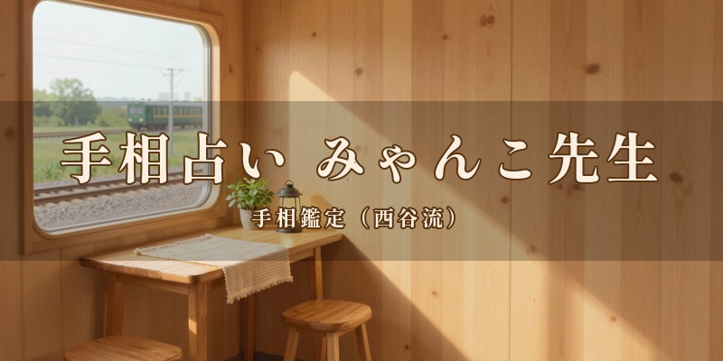 手相占い みゃんこ先生（手相鑑定みゃんこ先生）｜総社駅の駅舎内のスペースやマルシェに不定期で出店して、手相を鑑定する占い師